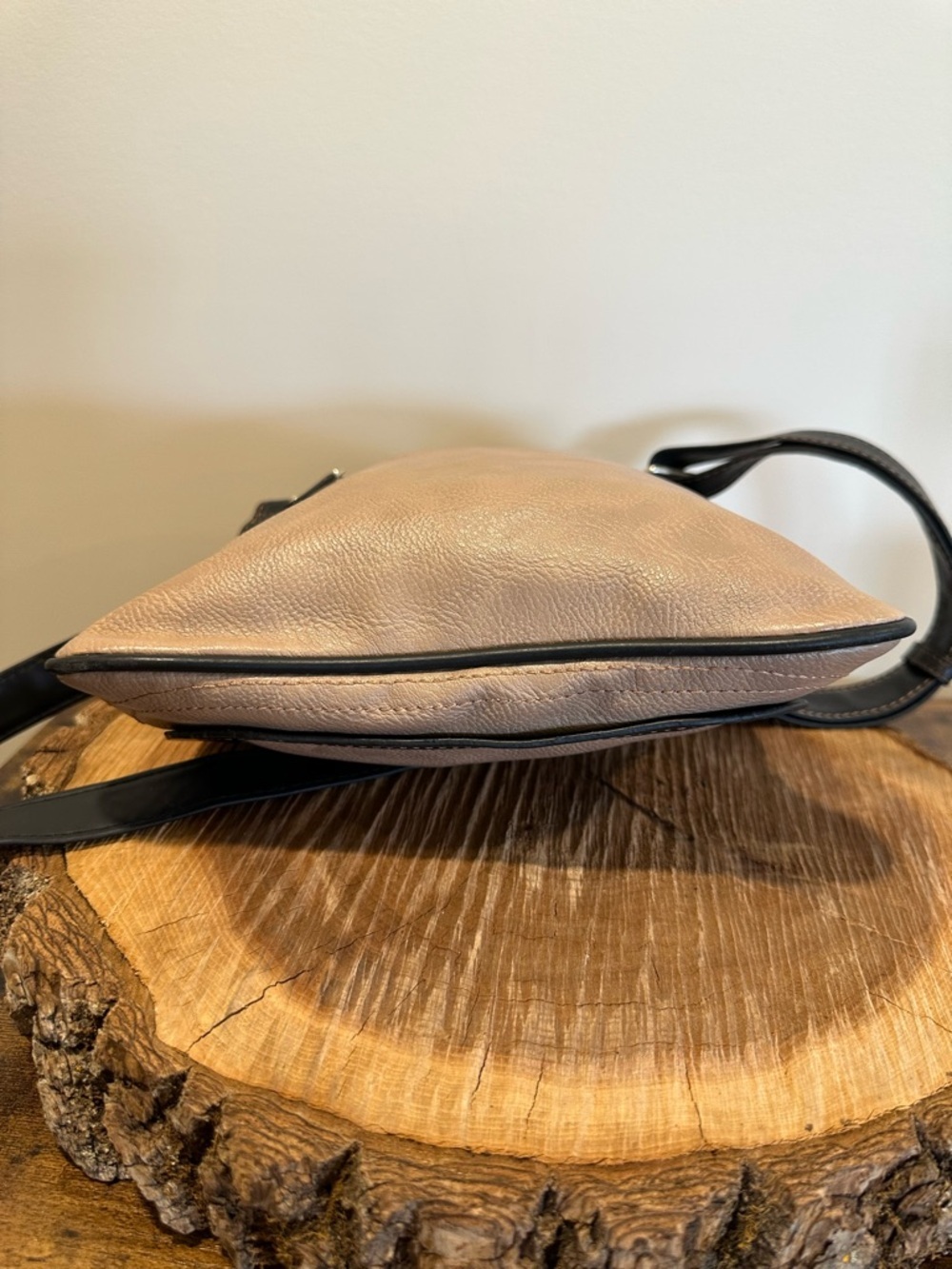Taupe Crossbody Bag with Black Trim and Adjustable Strap - Picture 7 of 13